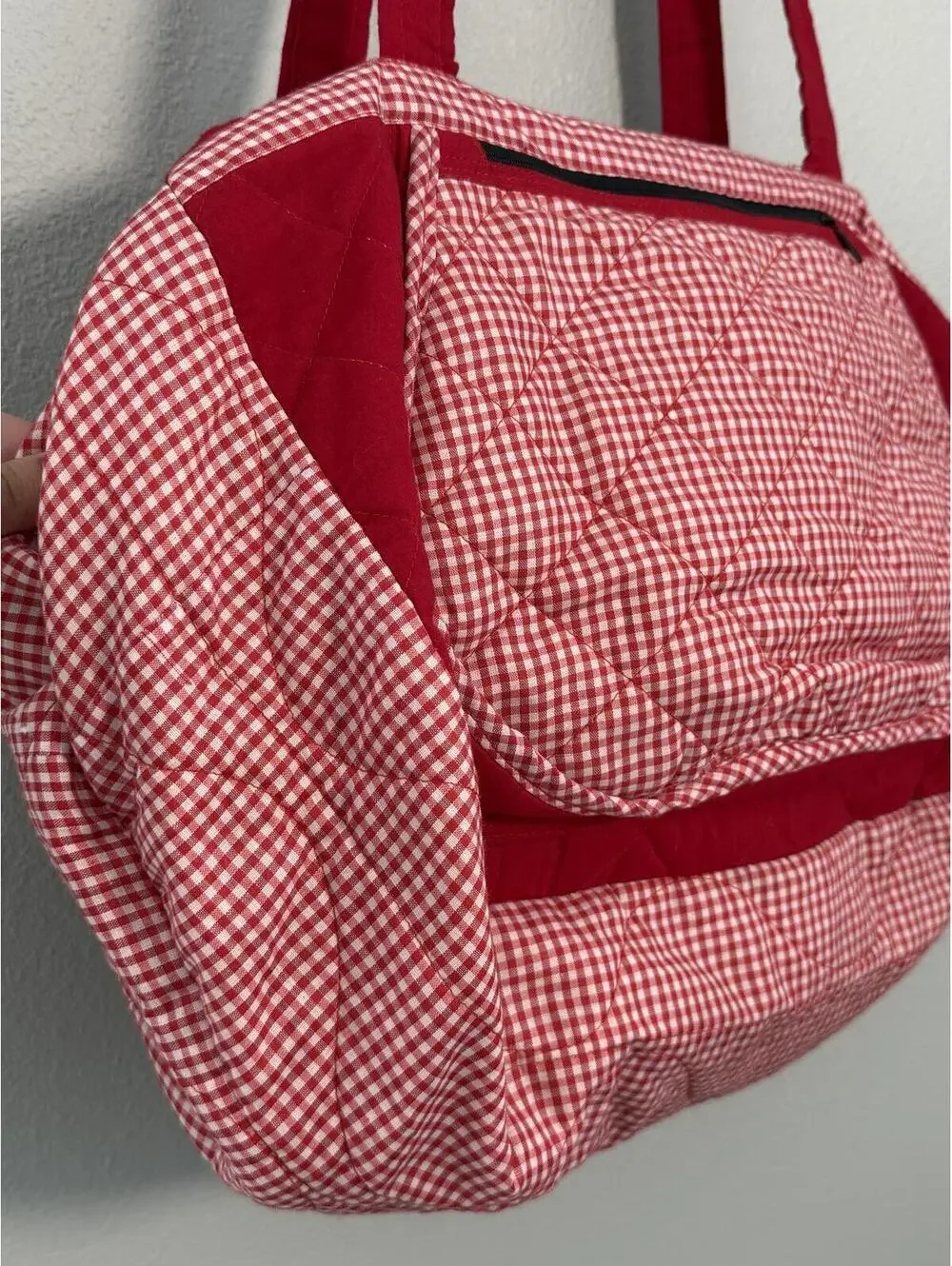 Handmade Gingham Market Tote Duffle Bag with Shoulder Strap